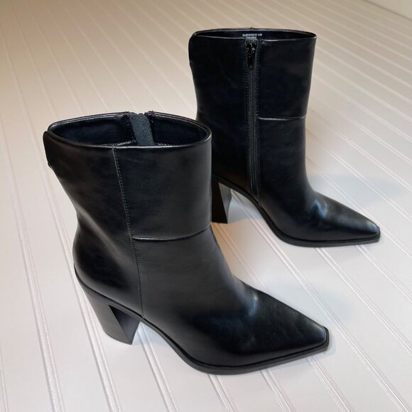 Steve Madden Silvee Womens Ankle 9.5M Black Leather Snip Toe Block Heel Side Zip - Picture 14 of 16